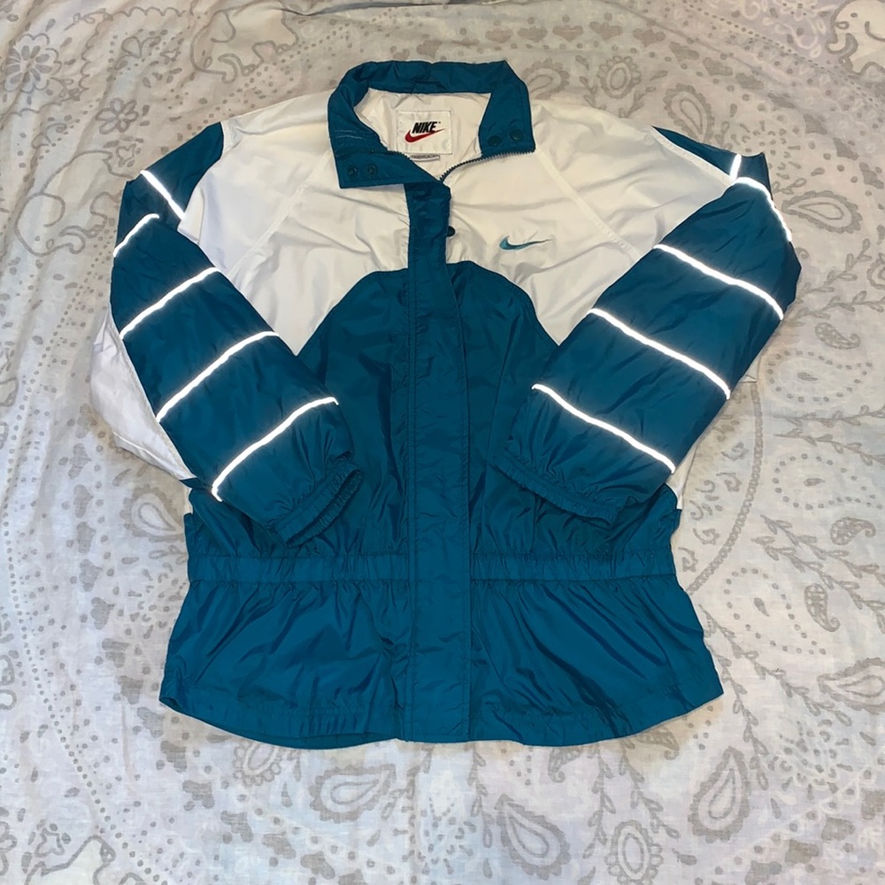 Vintage Nike Teal White Windbreaker Light Jacket Sz L